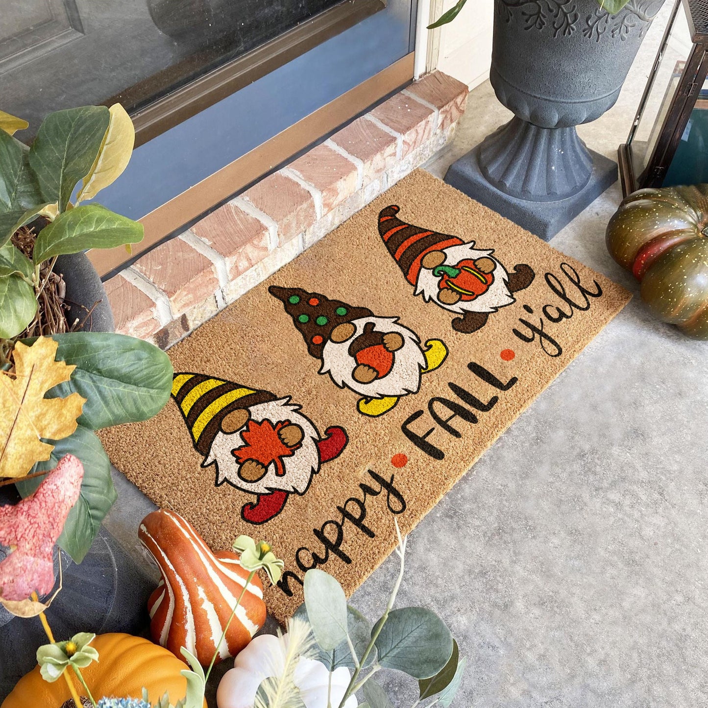 Happy Fall Y'all, Gnome Coir Door Mat, Welcome Mat, Front Door Mat, Outdoor Mats, Funny Doormat, Fall Welcome Mats, Coir Mats