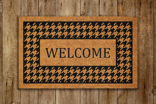 Houndstooth Welcome Door Mat, Houndstooth Welcome Coir Door Mats, Funny Doormat, Welcome Outdoor Mat