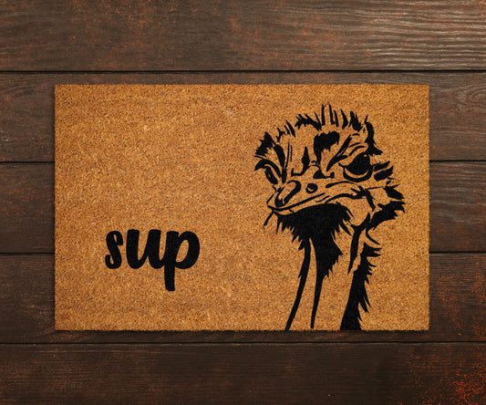 Sup Doormat, Sup Door Mat, Sup Ostrich Welcome Mat, Sup Mat, Sup, Funny Doormat, Whats Up Doormat, Sup Rug, Whats Up, What's Up Doormat