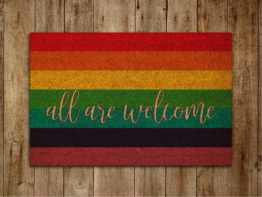 Rainbow All are Welcome Door Mat, Rainbow Coir Door Mats, Funny Rainbow Doormat, Welcome Rainbow Outdoor Mat