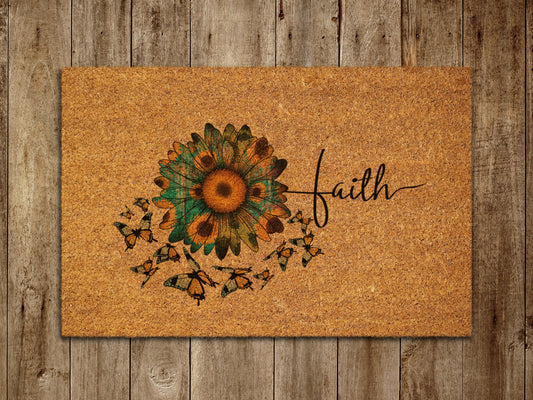 Faith Door Mat,  Spring Door Mats, Farmhouse Doormat, Sunflower and Butterfly Doormats, Funny Doormat, Welcome Mats