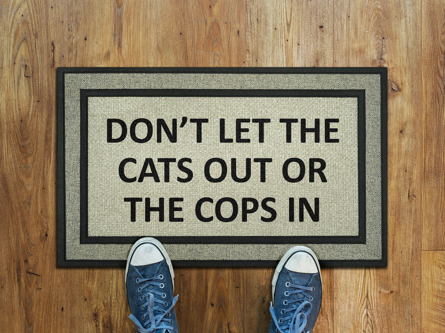Cats and Cops  Doormat, Funny  Door Mat, Dont Let the Cats Out or The Cops in Doormat, Funny Rubber Mat, Funny Doormat, Welcome Mats