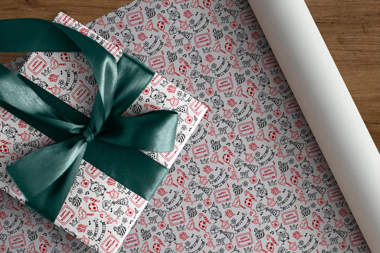 Happy Birthday Doodle Pattern Gift Wrapping Paper, Happy Birthday Doodle Wrapping Paper, Wrapping Paper, Happy Birthday Wrapping Paper