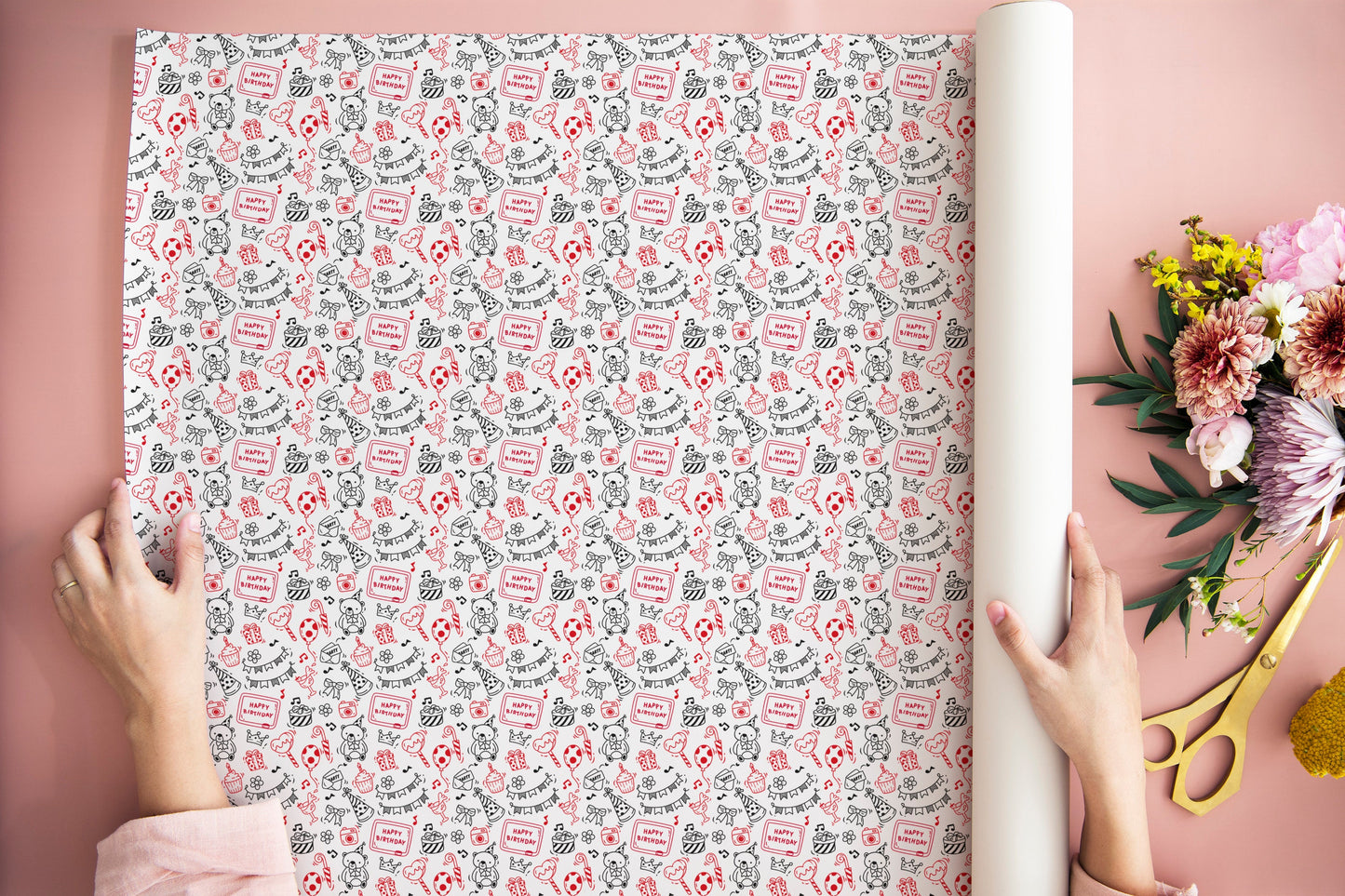 Happy Birthday Doodle Pattern Gift Wrapping Paper, Happy Birthday Doodle Wrapping Paper, Wrapping Paper, Happy Birthday Wrapping Paper