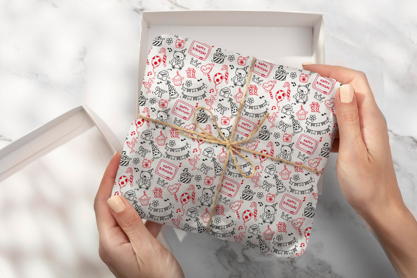 Happy Birthday Doodle Pattern Gift Wrapping Paper, Happy Birthday Doodle Wrapping Paper, Wrapping Paper, Happy Birthday Wrapping Paper