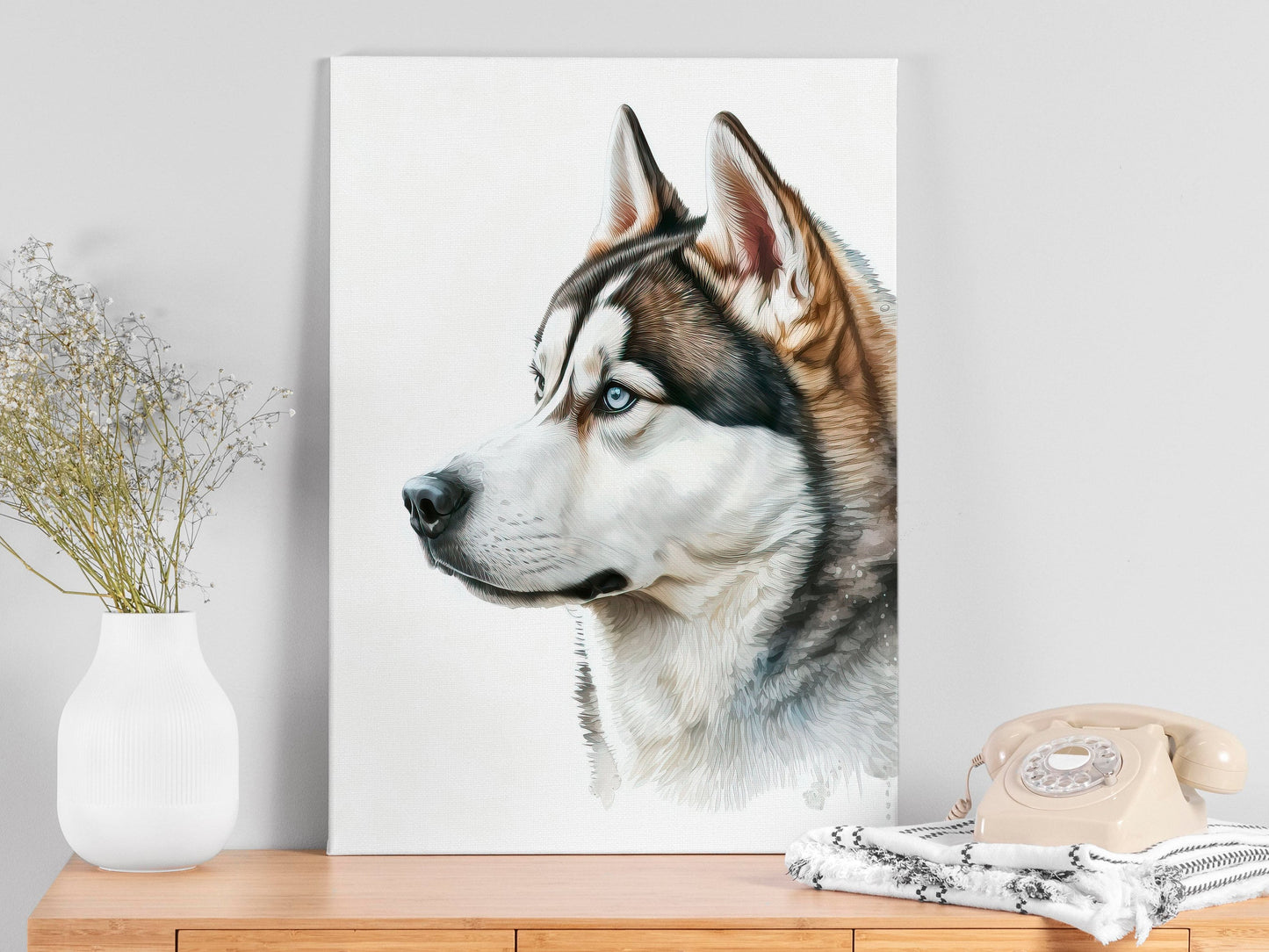 Husky Print, Canvas Husky Print, Watercolor Siberian Husky Art Paper Print, Home Decor Siberian Husky Print 1