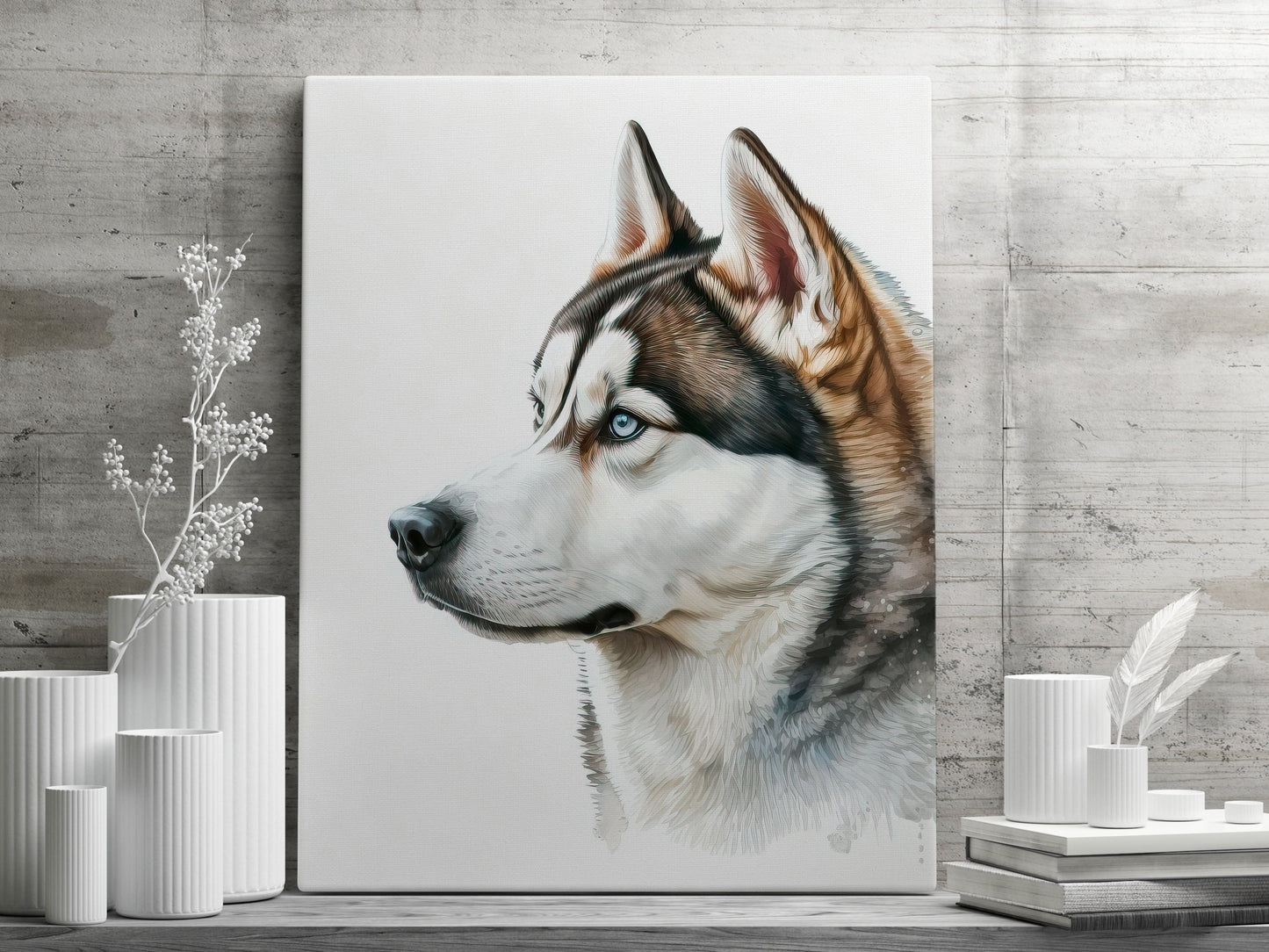 Husky Print, Canvas Husky Print, Watercolor Siberian Husky Art Paper Print, Home Decor Siberian Husky Print 1
