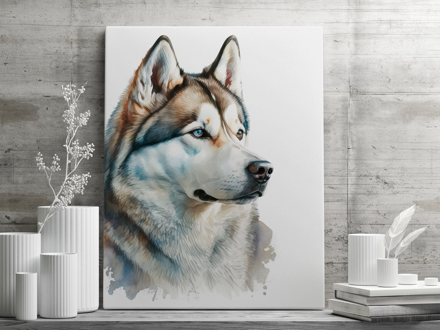 Husky Print, Canvas Husky Print, Watercolor Siberian Husky Art Paper Print, Home Decor Siberian Husky Print 4