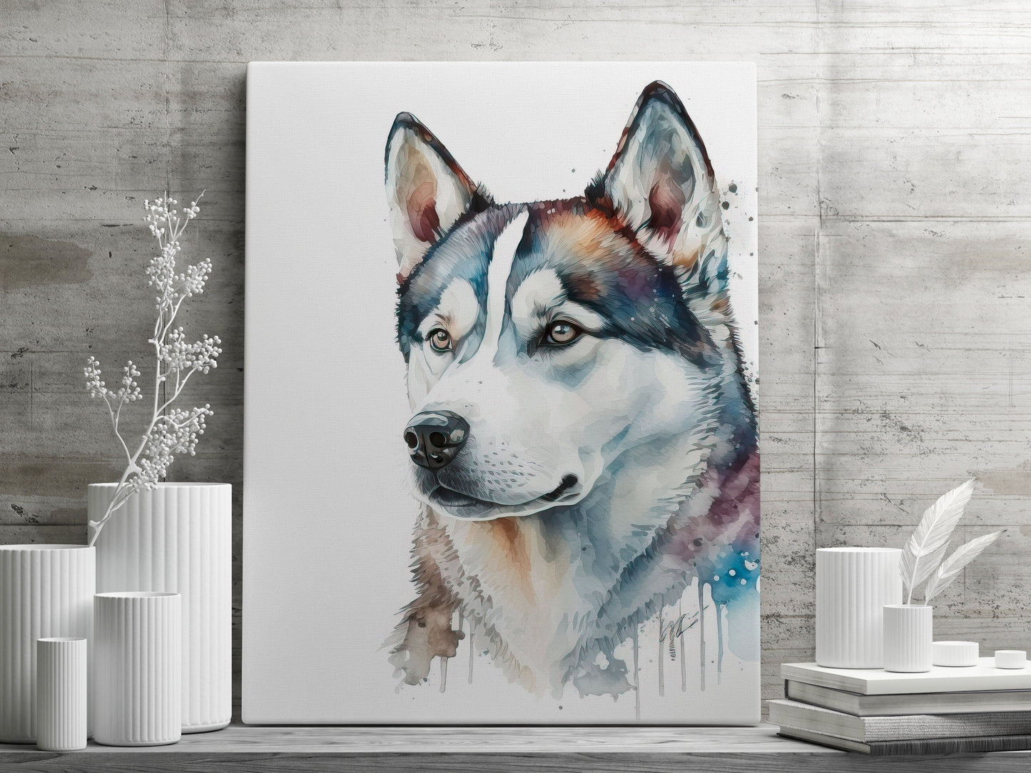 Husky Print, Canvas Husky Print, Watercolor Siberian Husky Art Paper Print, Home Decor Siberian Husky Print 8