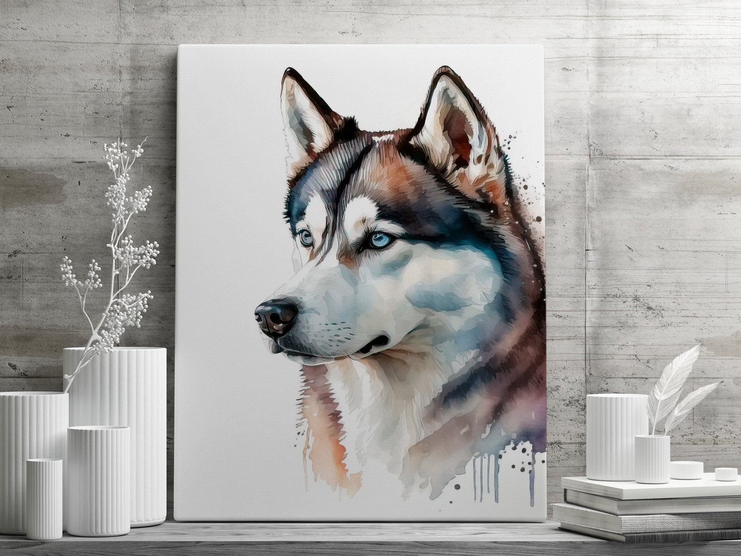 Husky Print, Canvas Husky Print, Watercolor Siberian Husky Art Paper Print, Home Decor Siberian Husky Print 5