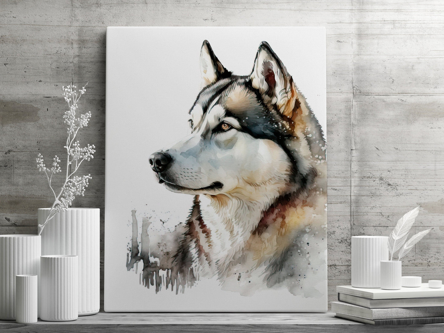 Husky Print, Canvas Husky Print, Watercolor Siberian Husky Art Paper Print, Home Decor Siberian Husky Print 5