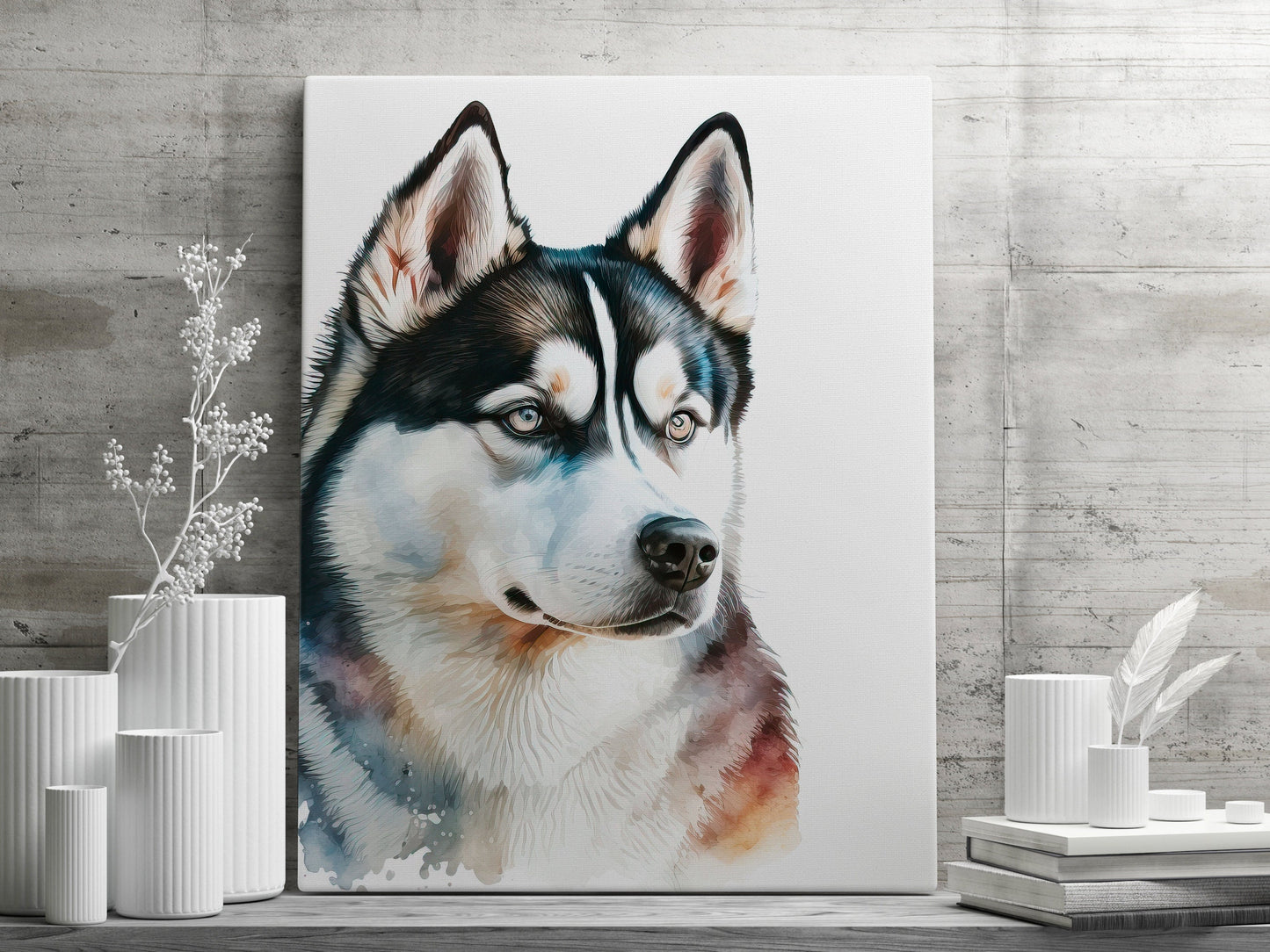 Husky Print, Canvas Husky Print, Watercolor Siberian Husky Art Paper Print, Home Decor Siberian Husky Print 9