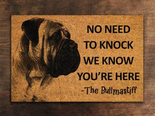 The Bullmastiff Mat, We Know You ARE Here Door Mats, Bullmastiff Funny mat, Bullmastiff Welcome Mats, Bullmastiff Coir Mat, Bullmastiff Mat