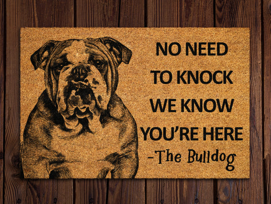 Bulldog Door Mat, Bulldog We Know You ARE Here Spring Door Mats, Bulldogs Doormat, Welcome Bulldog Outdoor Coir Mats, Bulldog Door Mat