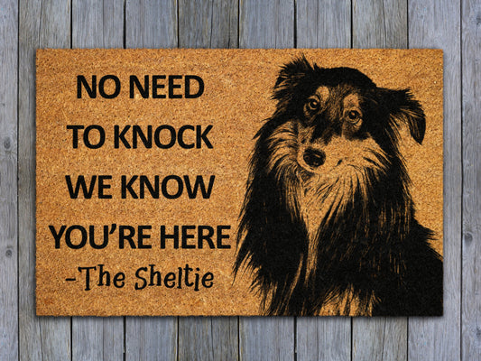 Sheltie Door Mat, Sheltie We Know You ARE Here Spring Door Mats, Shelties Doormat, Welcome Sheltie Outdoor Coir Mats, Shetland Sheepdog Mat