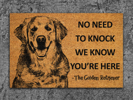 We Know You ARE Here The Golden Retriever Coir Door Mat, Funny The Golden Retriever Dog Door Mats,  The Golden Retrievers Outdoor Doormat