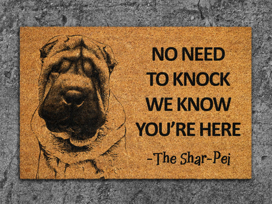 The Shar-Pei Door Mat,  Shar-Pei We Know You ARE Here Spring Door Mats, Funny  Shar-Pei Doormat, Welcome Mats