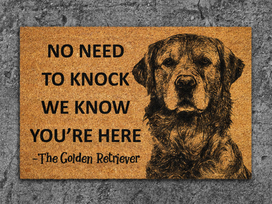The Golden Retriever Coir Door Mat, We Know You ARE Here, Funny The Golden Retriever Dog Door Mats,  The Golden Retrievers Outdoor Doormat